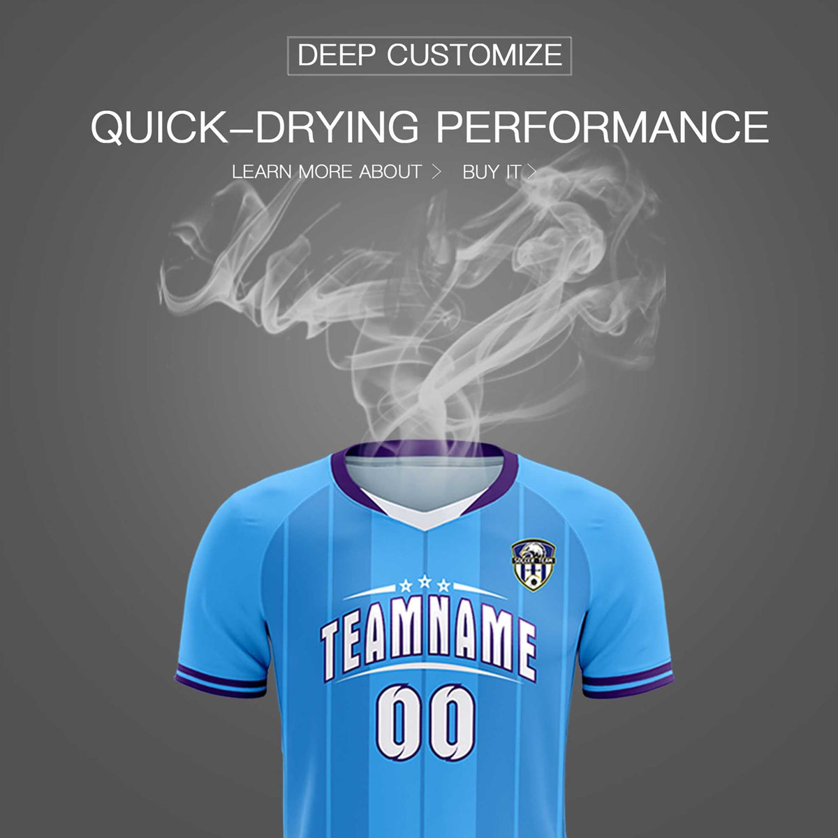Custom Powder Blue Classic Striped Personalized Soccer Kit Jersey