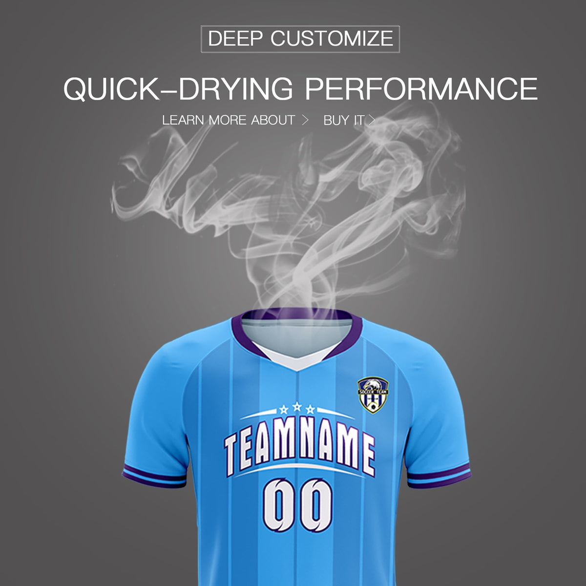 Custom Powder Blue Classic Striped Personalized Soccer Kit Jersey