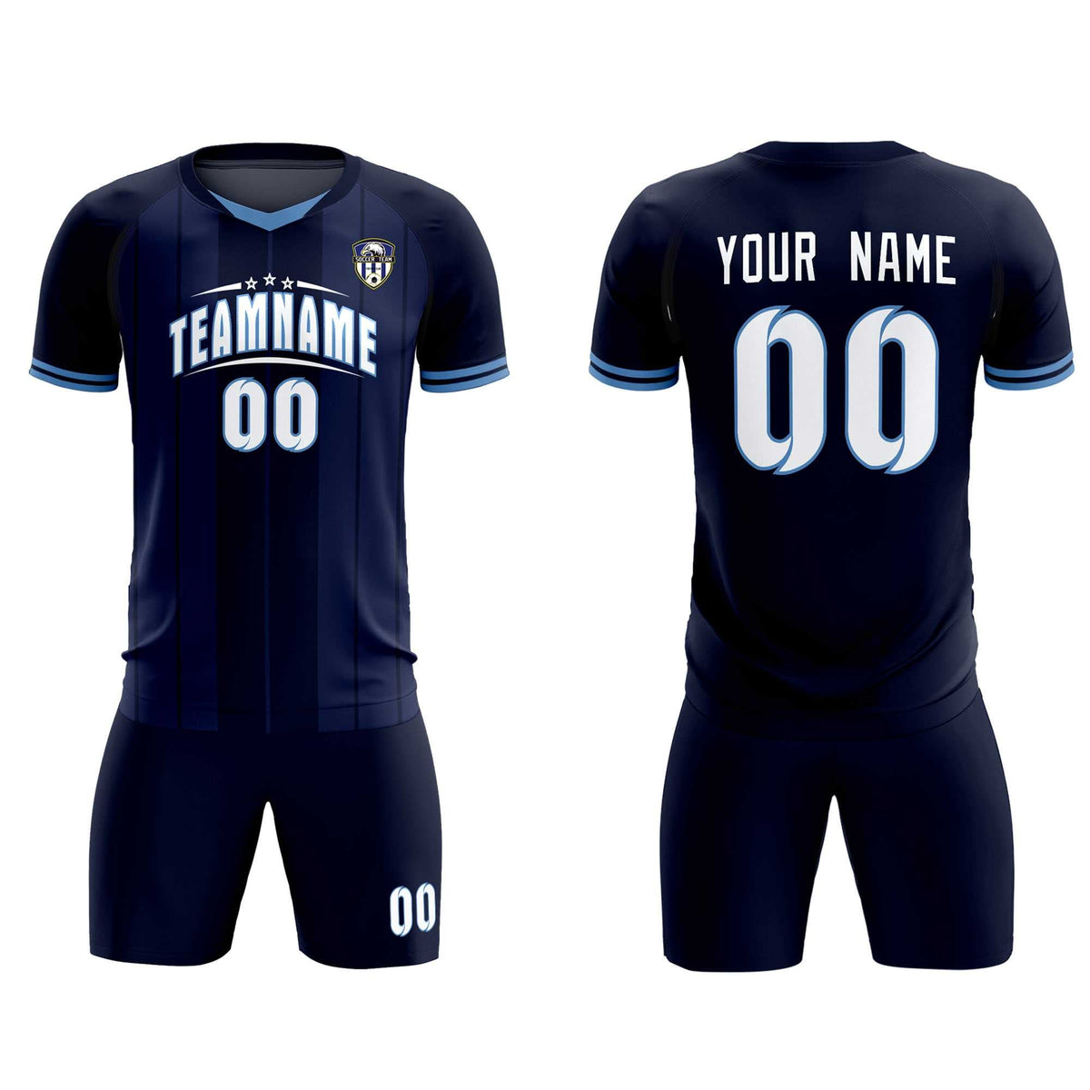 Custom Navy Classic Striped Personalized Soccer Kit Jersey