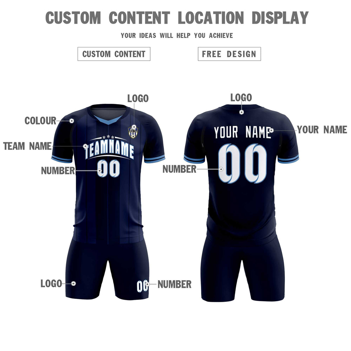 Custom Navy Classic Striped Personalized Soccer Kit Jersey