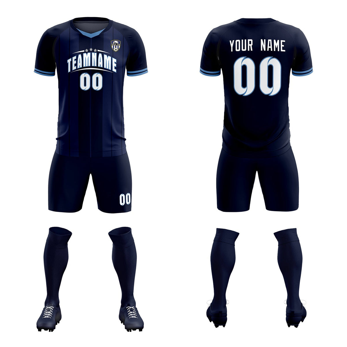 Custom Navy Classic Striped Personalized Soccer Kit Jersey