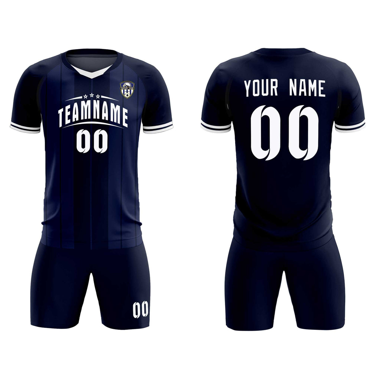 Custom Navy Classic Striped Personalized Soccer Kit Jersey