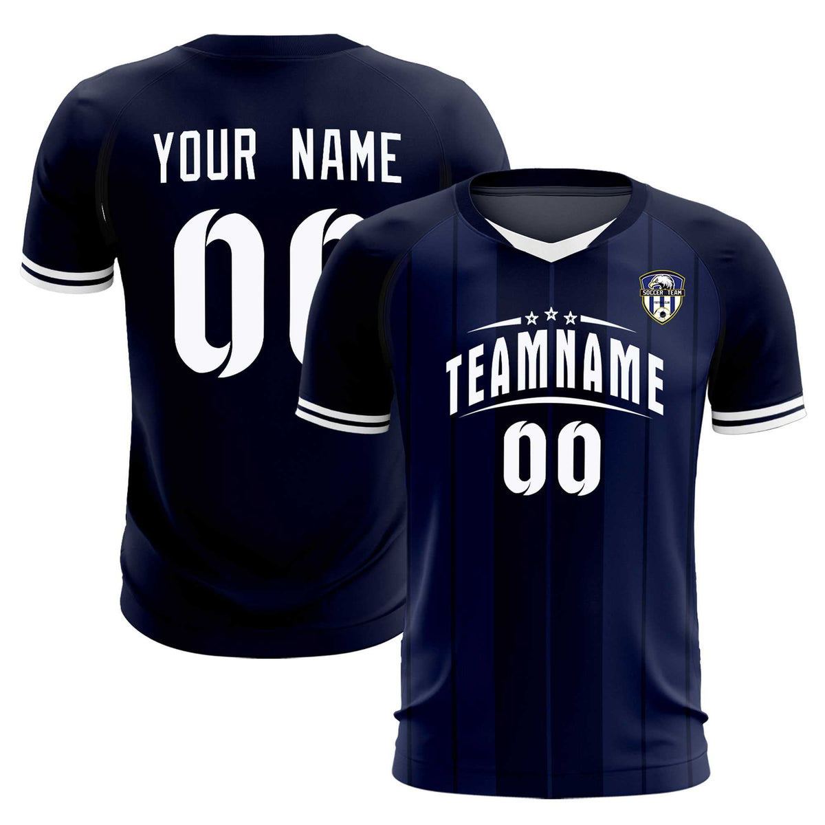 Custom Navy Classic Striped Personalized Soccer Kit Jersey