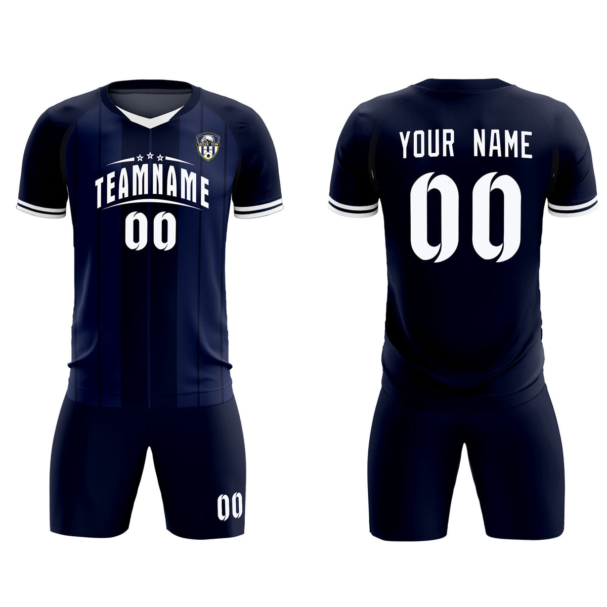 Custom Navy Classic Striped Personalized Soccer Kit Jersey