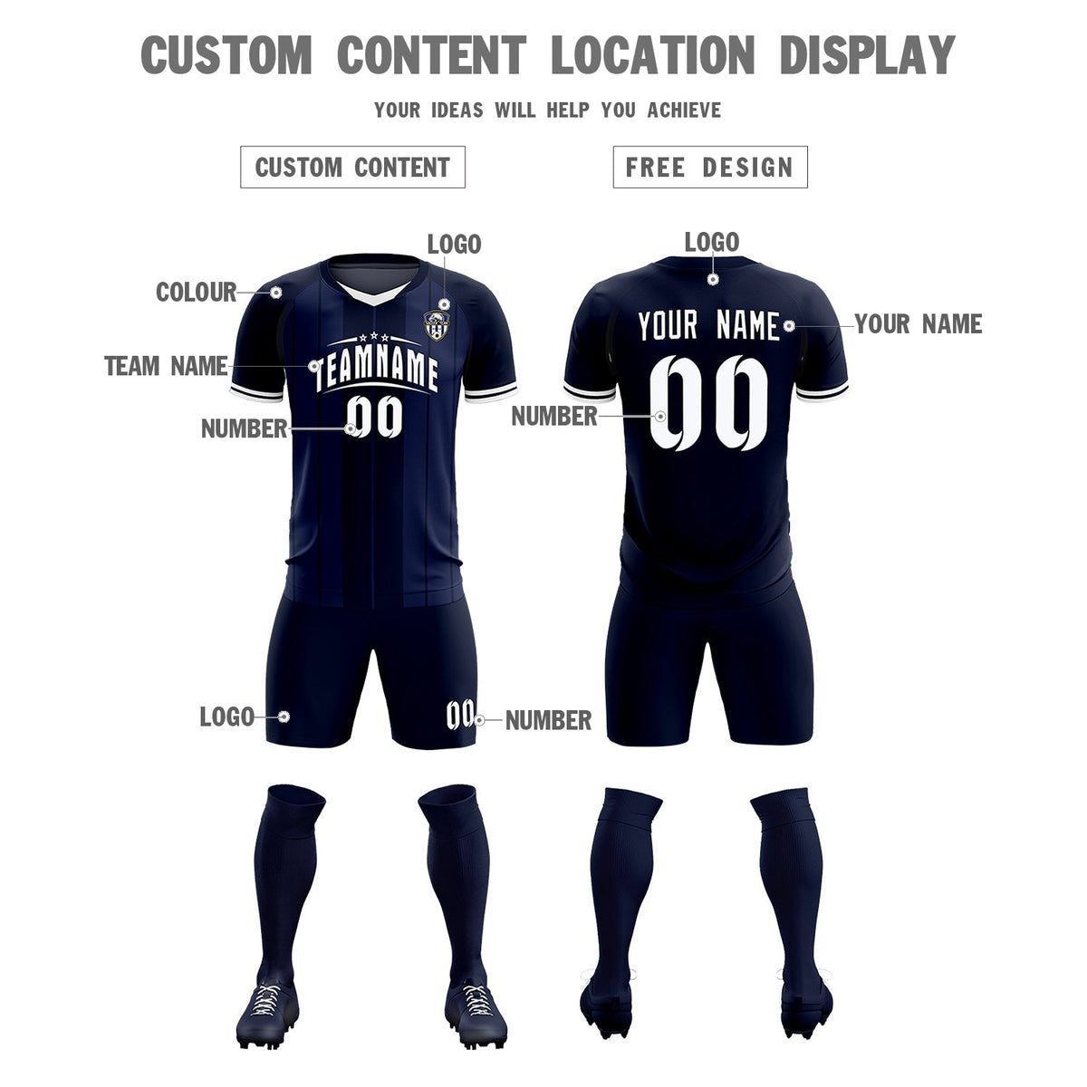 Custom Navy Classic Striped Personalized Soccer Kit Jersey