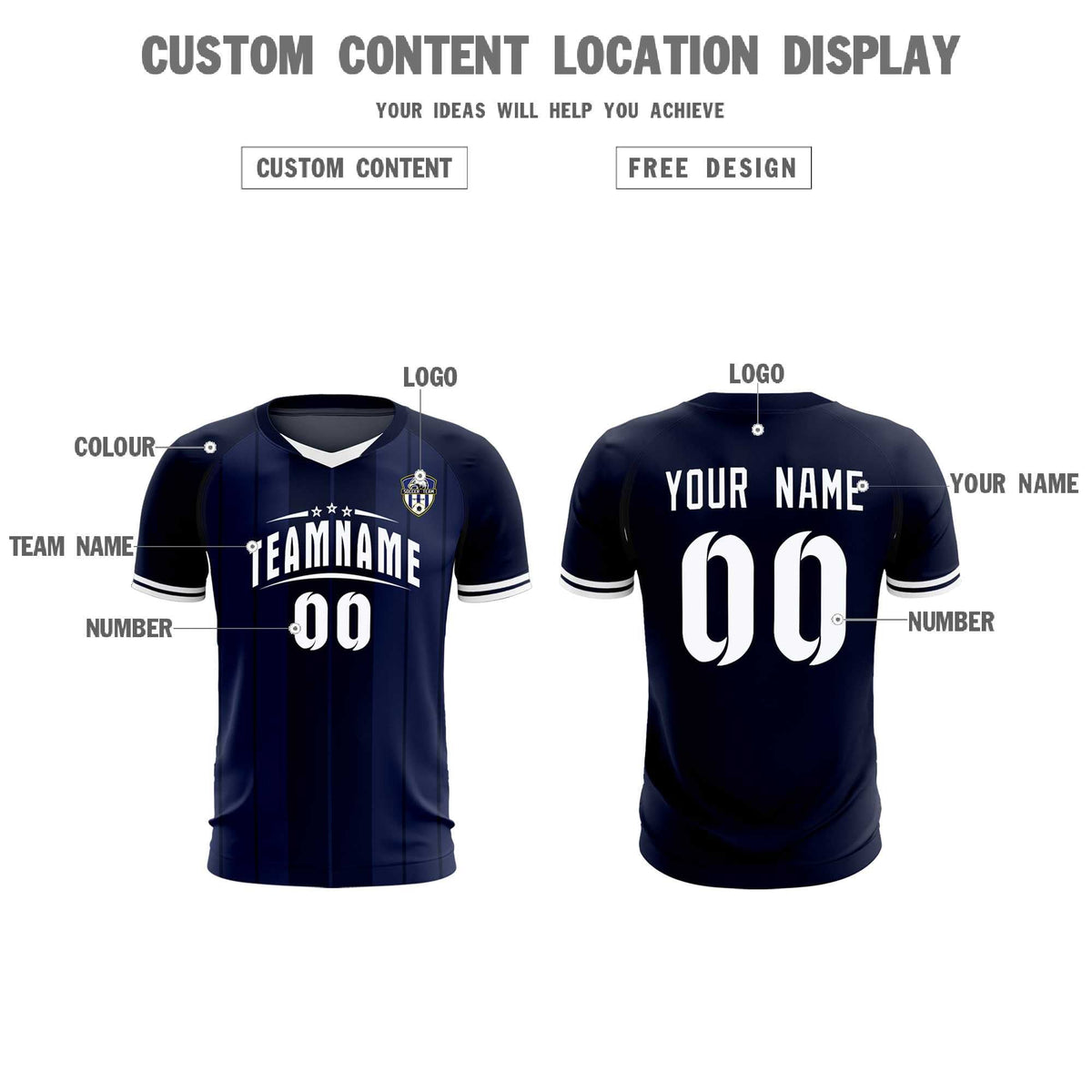 Custom Navy Classic Striped Personalized Soccer Kit Jersey