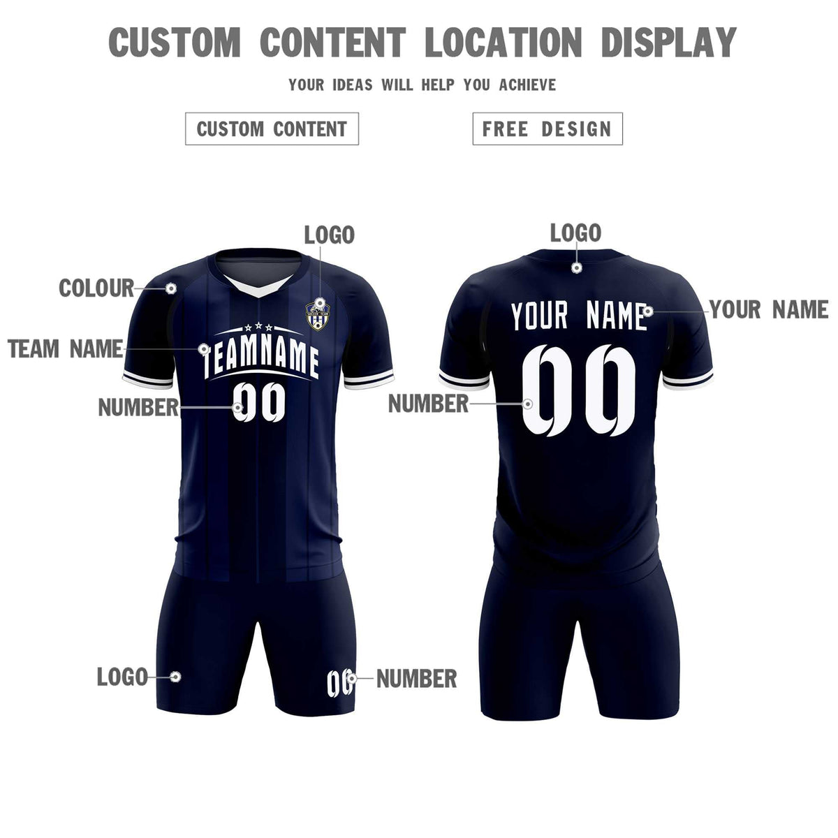 Custom Navy Classic Striped Personalized Soccer Kit Jersey