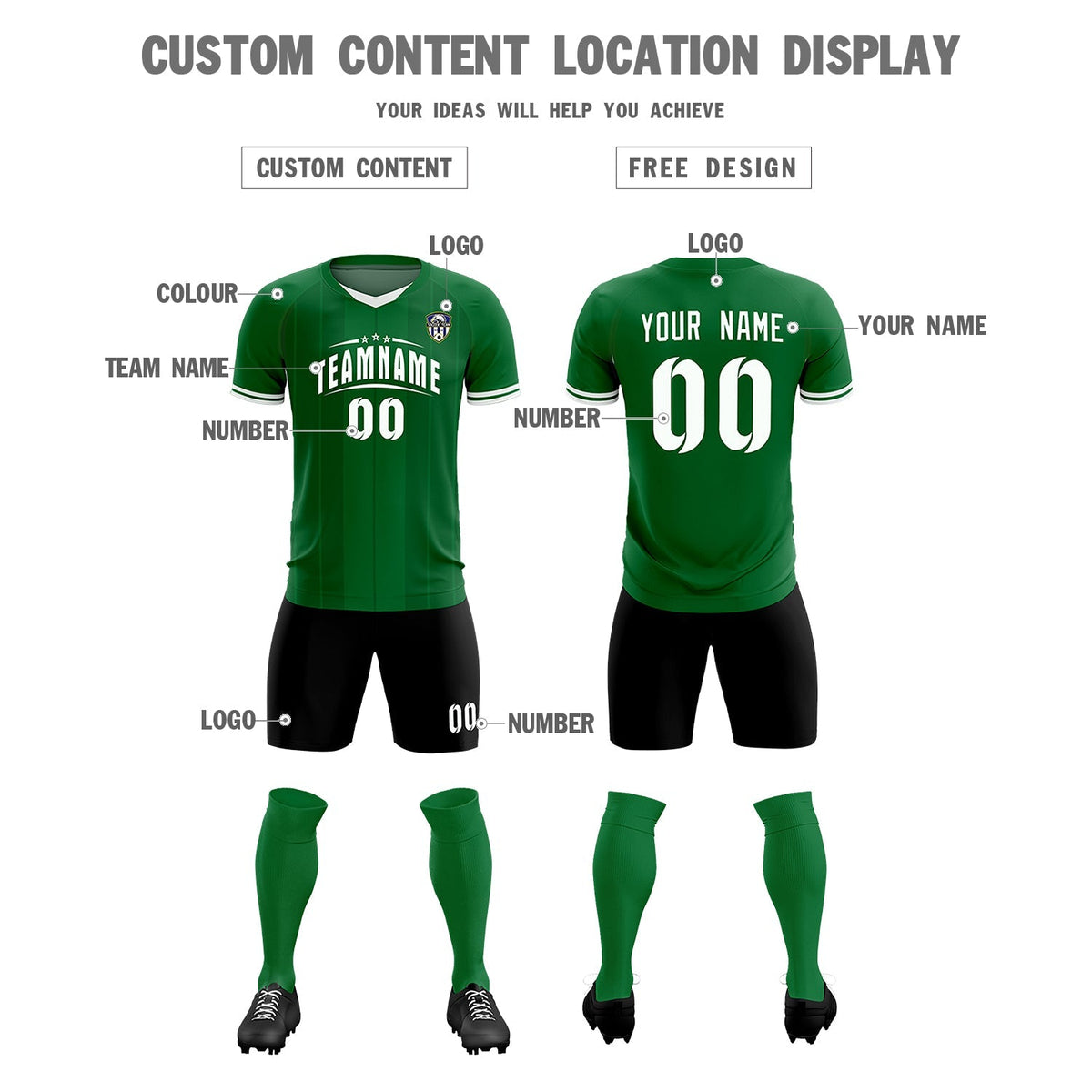 Custom Kelly Green Classic Striped Personalized Soccer Tops/Sets Jersey