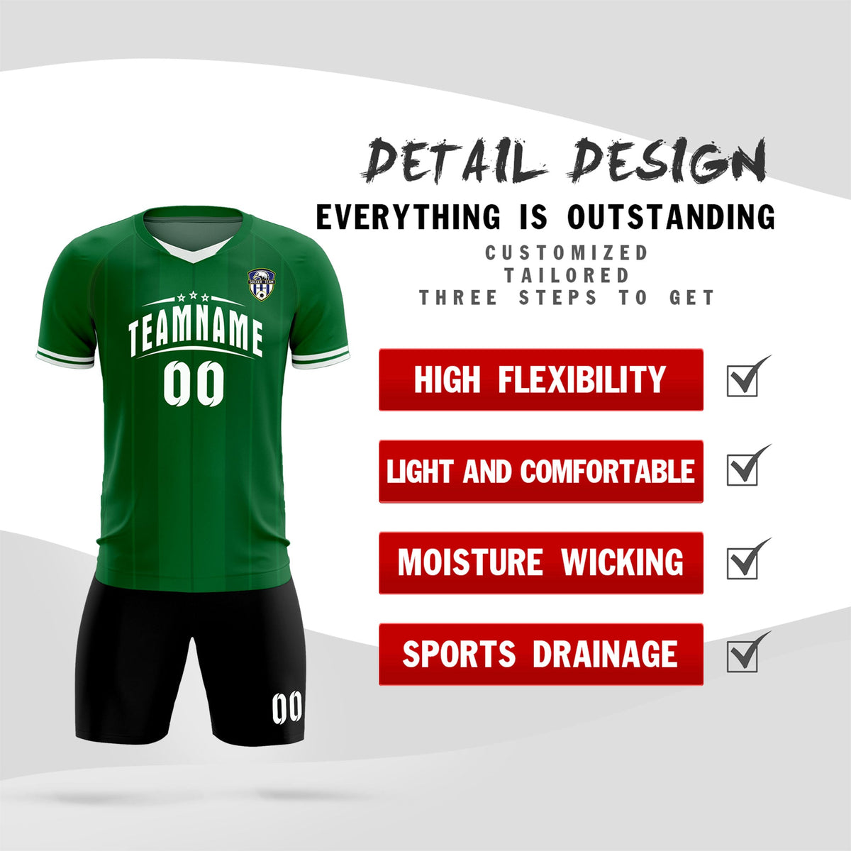 Custom Kelly Green Classic Striped Personalized Soccer Tops/Sets Jersey