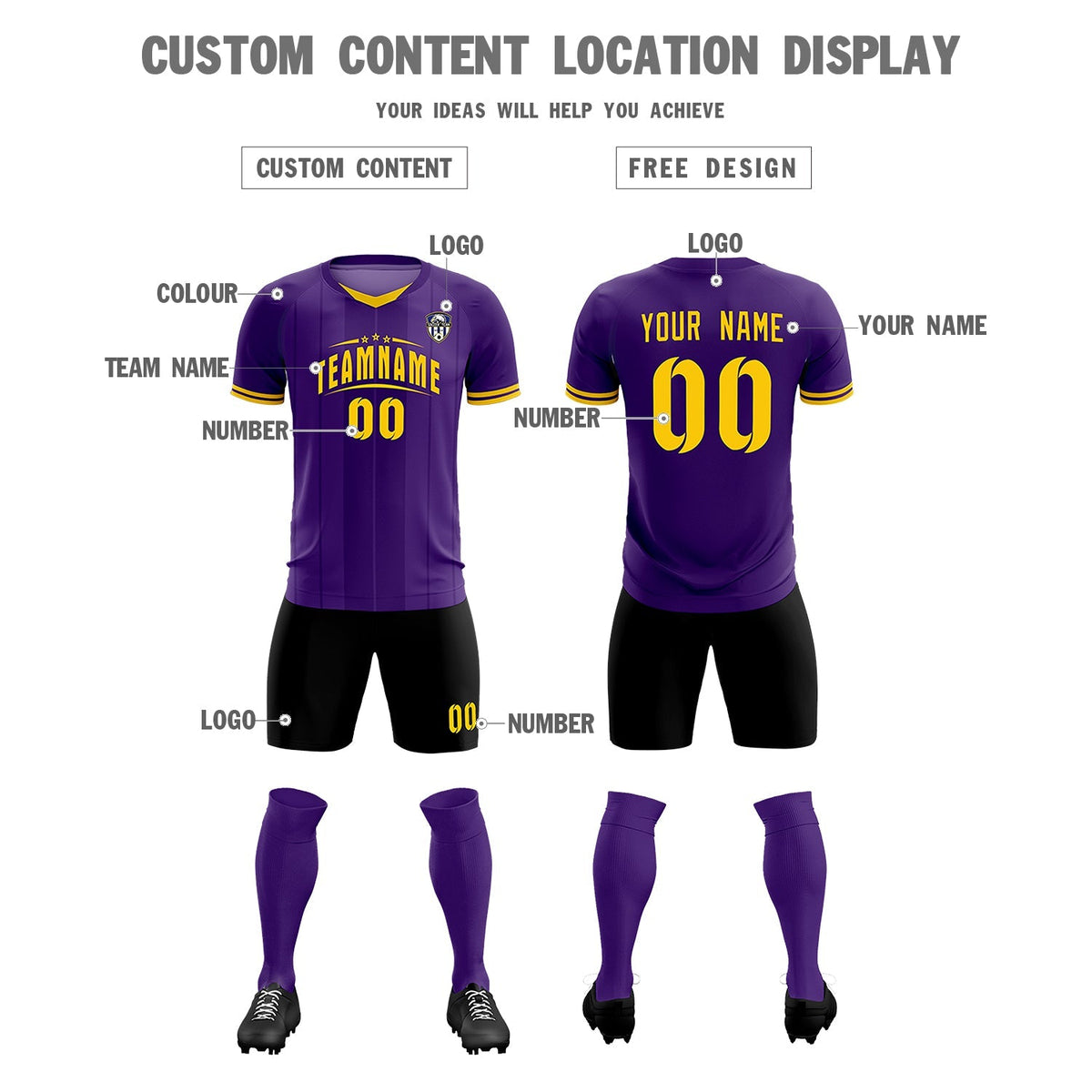 Custom Purple Classic Striped Personalized Soccer Kit Jersey