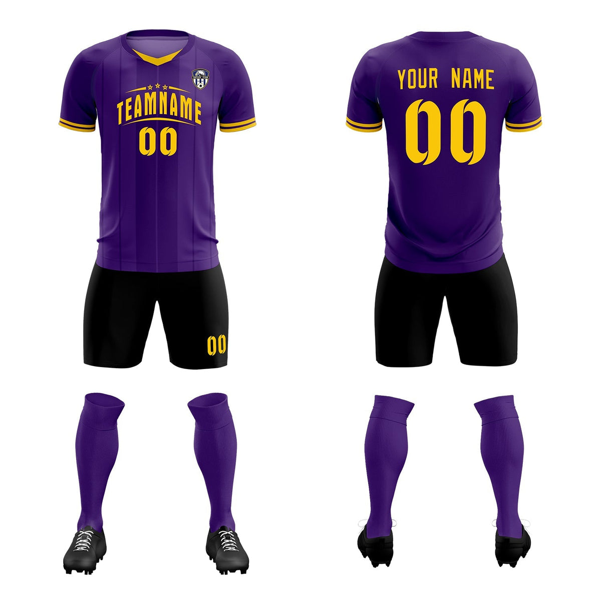 Custom Purple Classic Striped Personalized Soccer Kit Jersey
