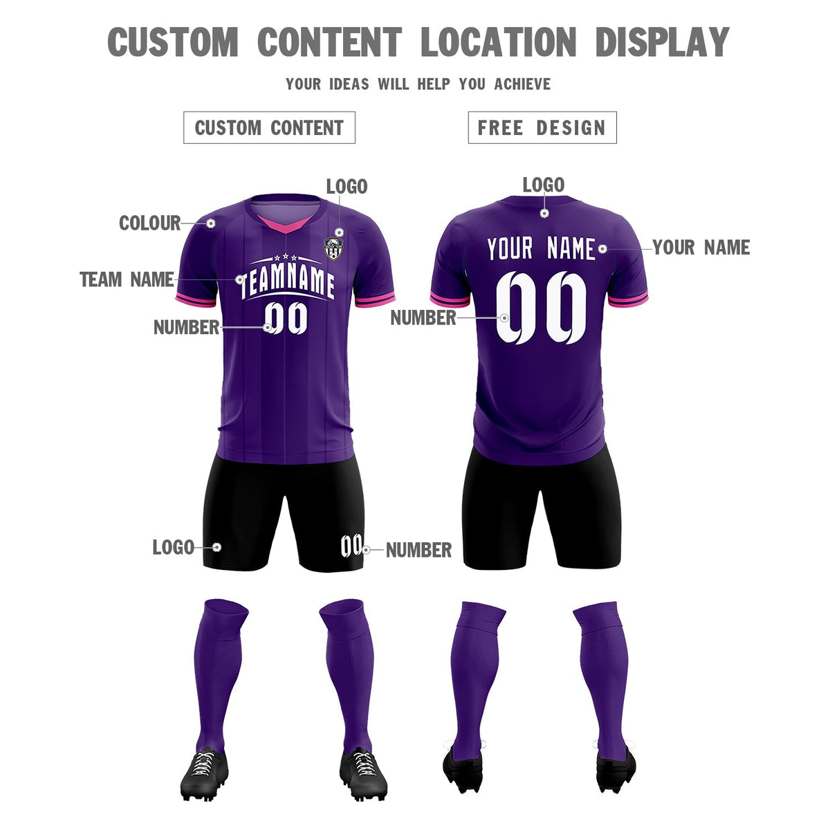 Custom Purple Classic Striped Personalized Soccer Kit Jersey