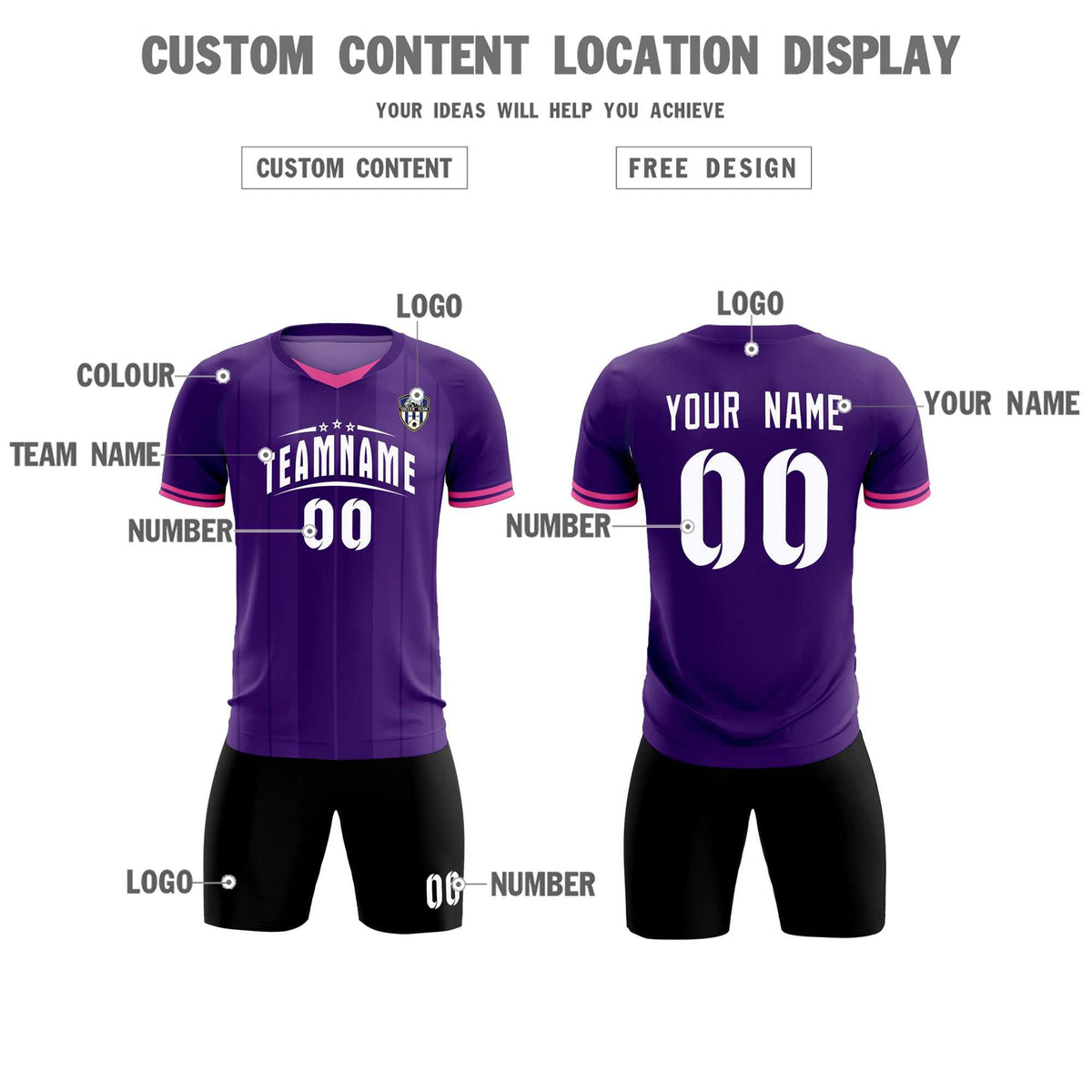 Custom Purple Classic Striped Personalized Soccer Tops/Sets Jersey