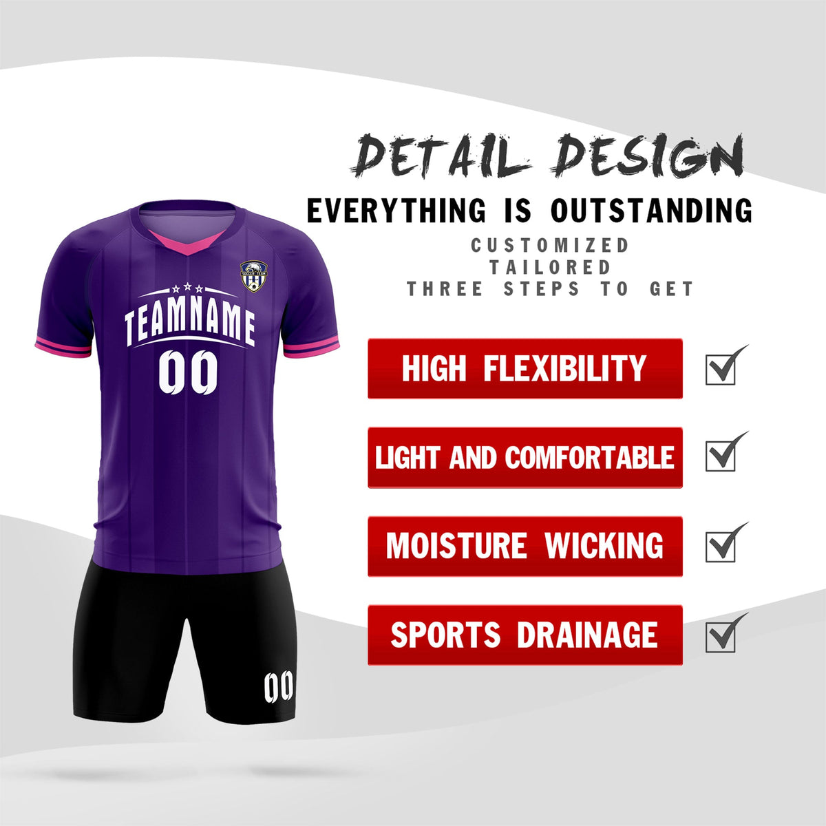 Custom Purple Classic Striped Personalized Soccer Kit Jersey