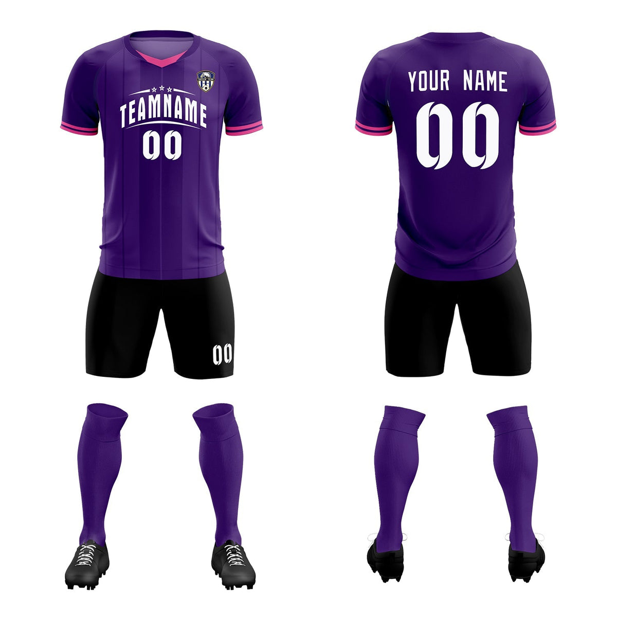 Custom Purple Classic Striped Personalized Soccer Kit Jersey