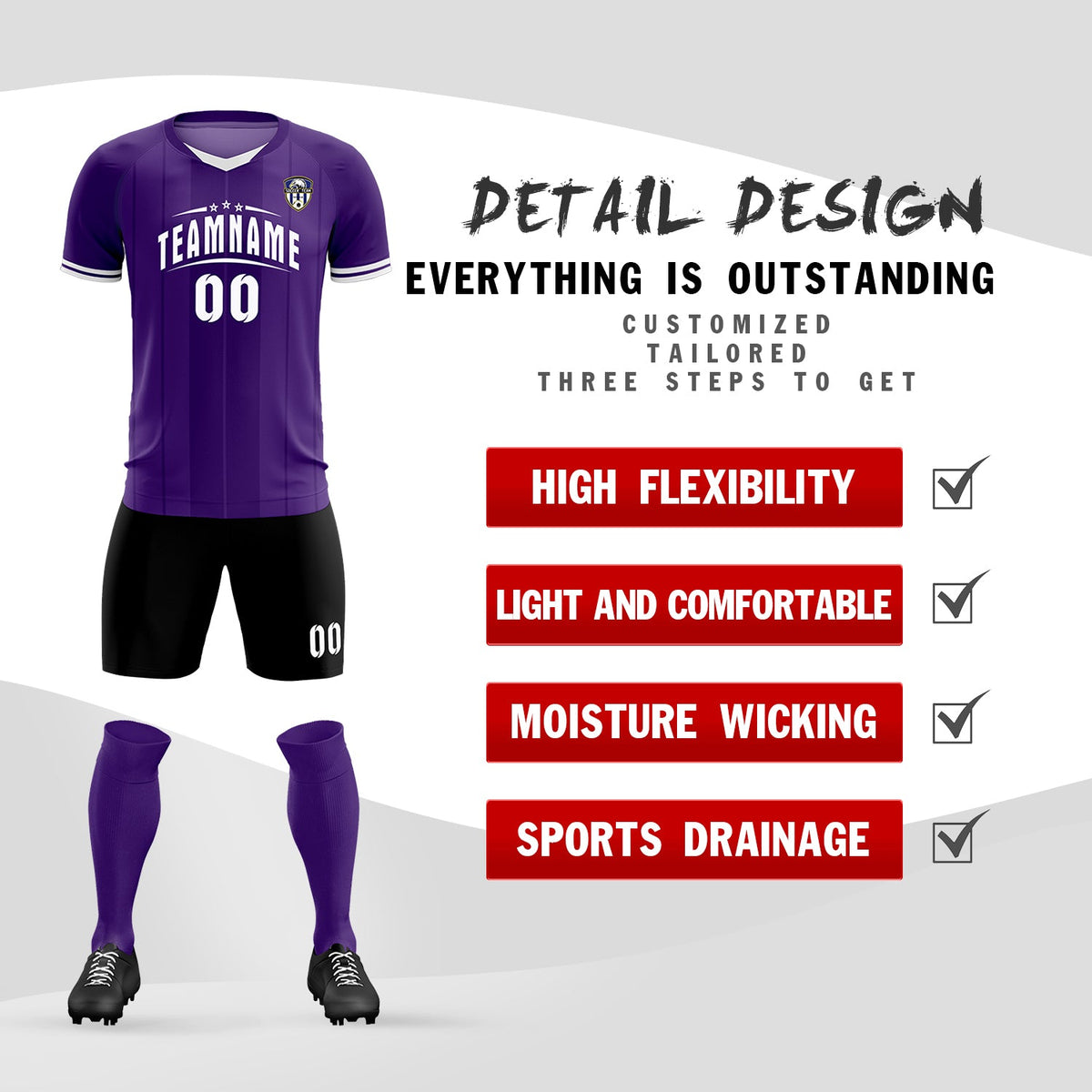 Custom Purple Classic Striped Personalized Soccer Kit Jersey