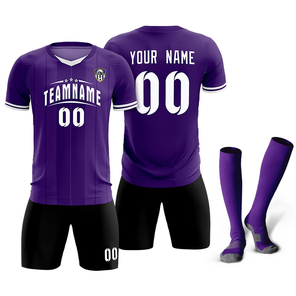 Custom Purple Classic Striped Personalized Soccer Kit Jersey