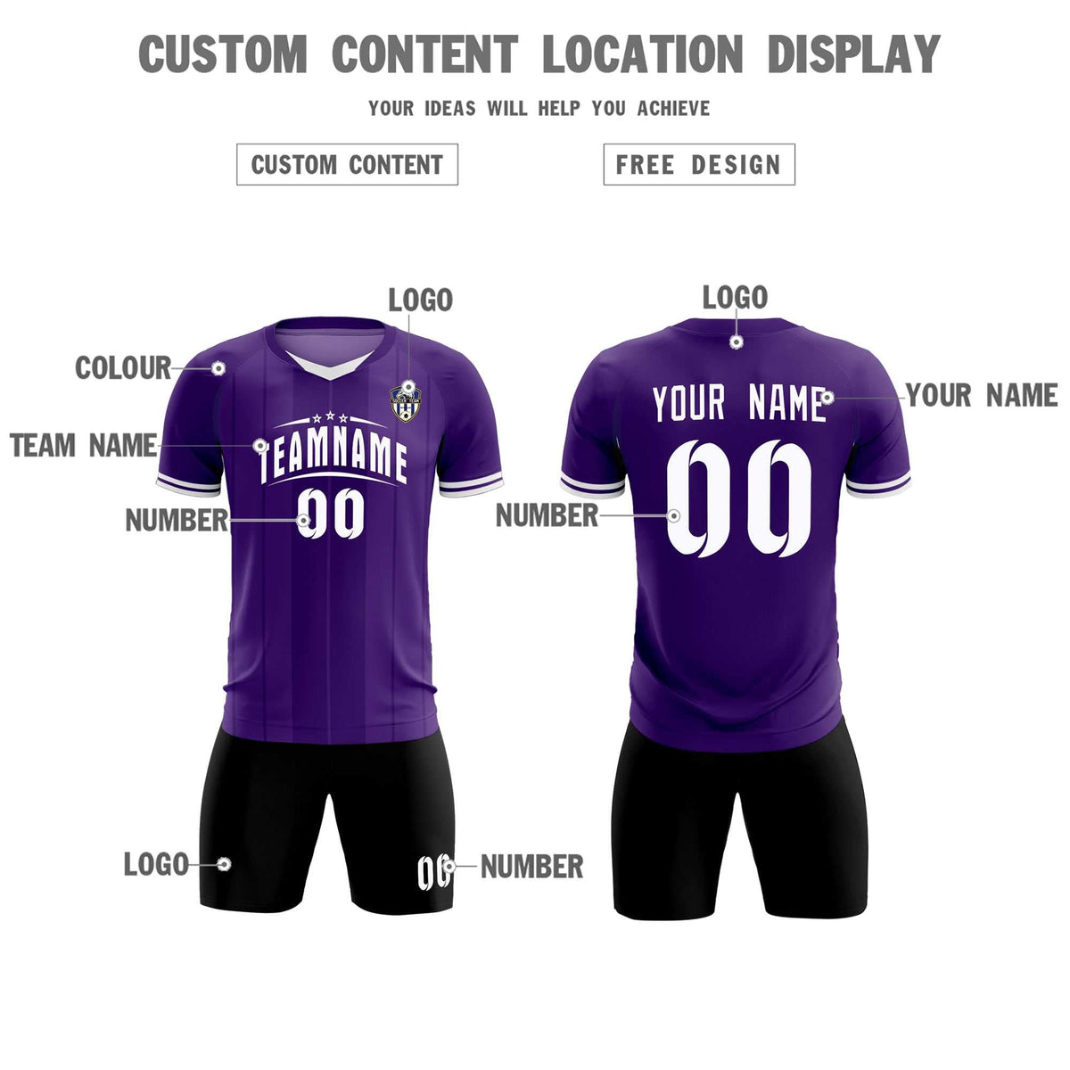 Custom Purple Classic Striped Personalized Soccer Kit Jersey