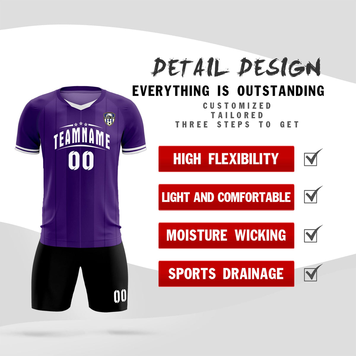 Custom Purple Classic Striped Personalized Soccer Kit Jersey
