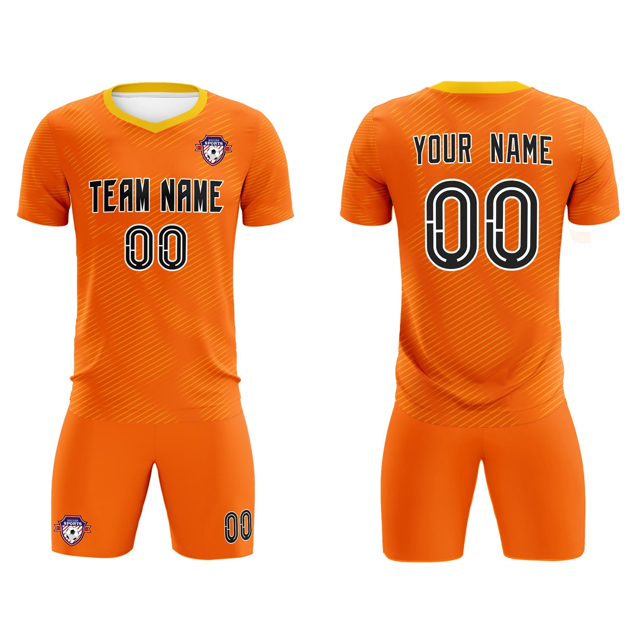 Custom Orange Gold Training Uniform For Men Soccer Sets Jersey