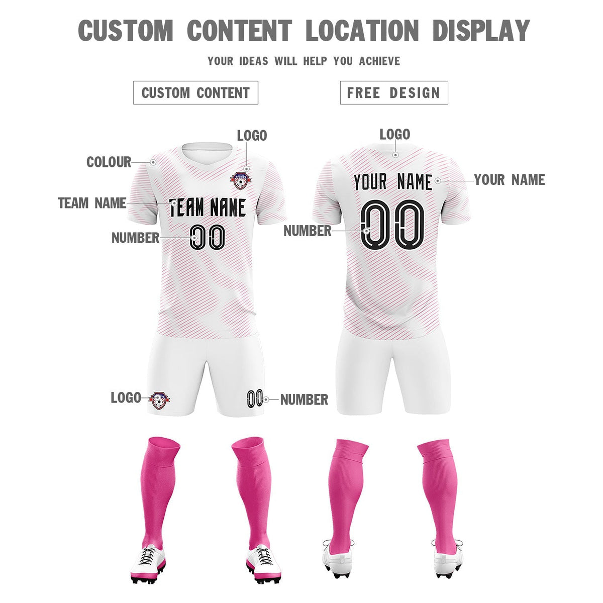 Custom White Pink Training Uniform For Men Soccer Sets Jersey