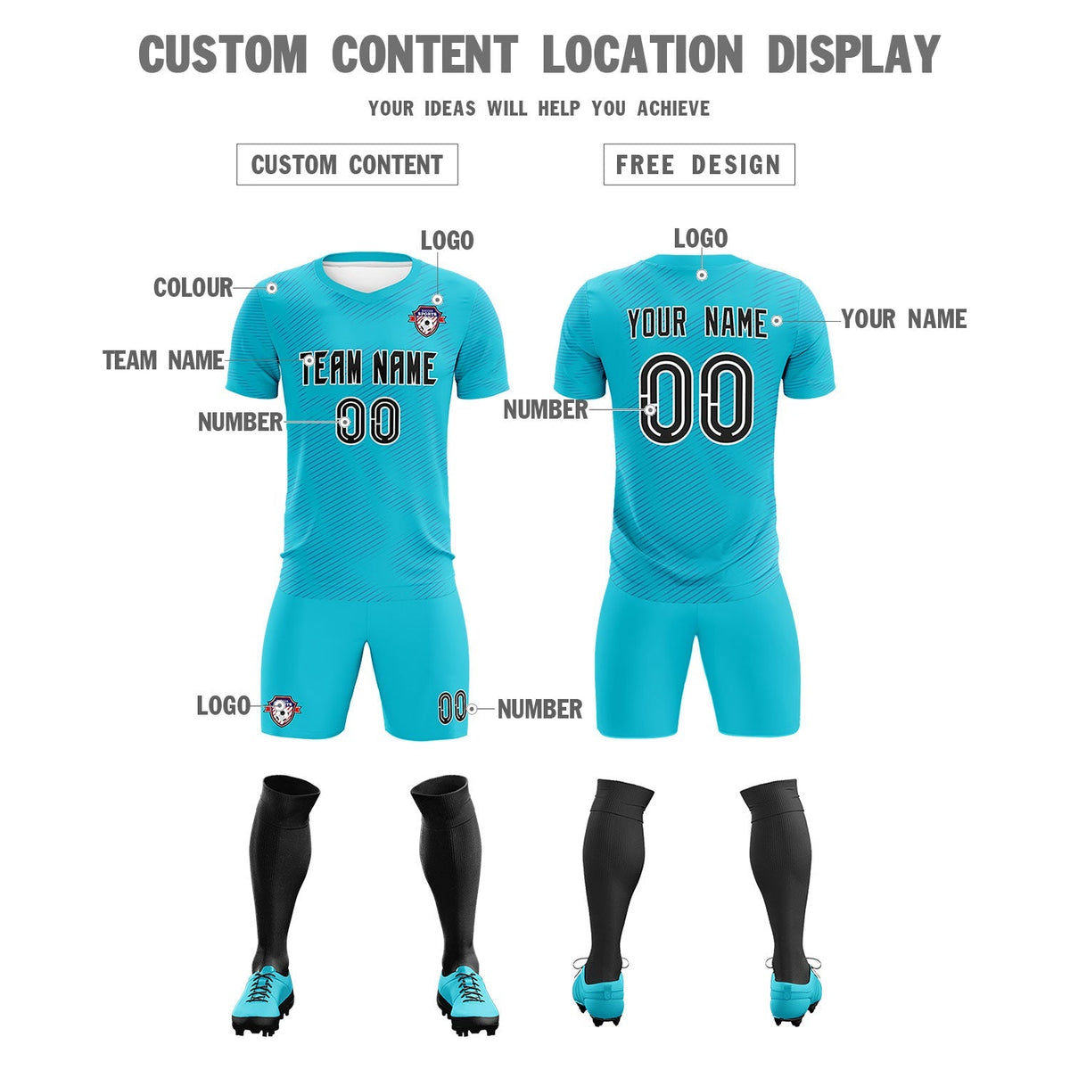 Custom Sky Blue Royal Training Uniform For Men Soccer Sets Jersey