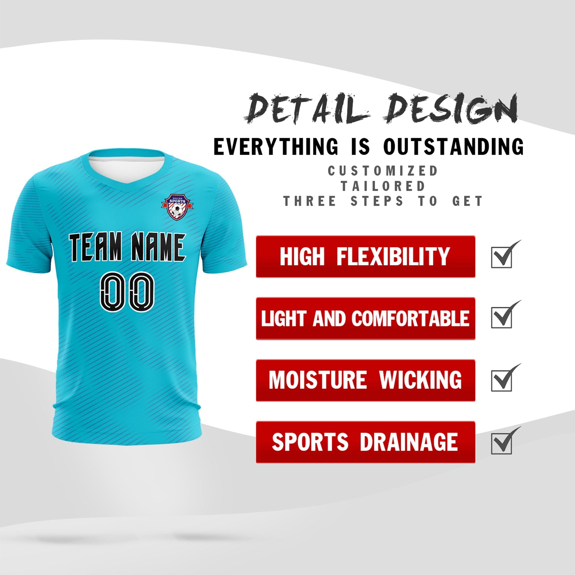 Custom Sky Blue Royal Training Uniform For Men Soccer Sets Jersey