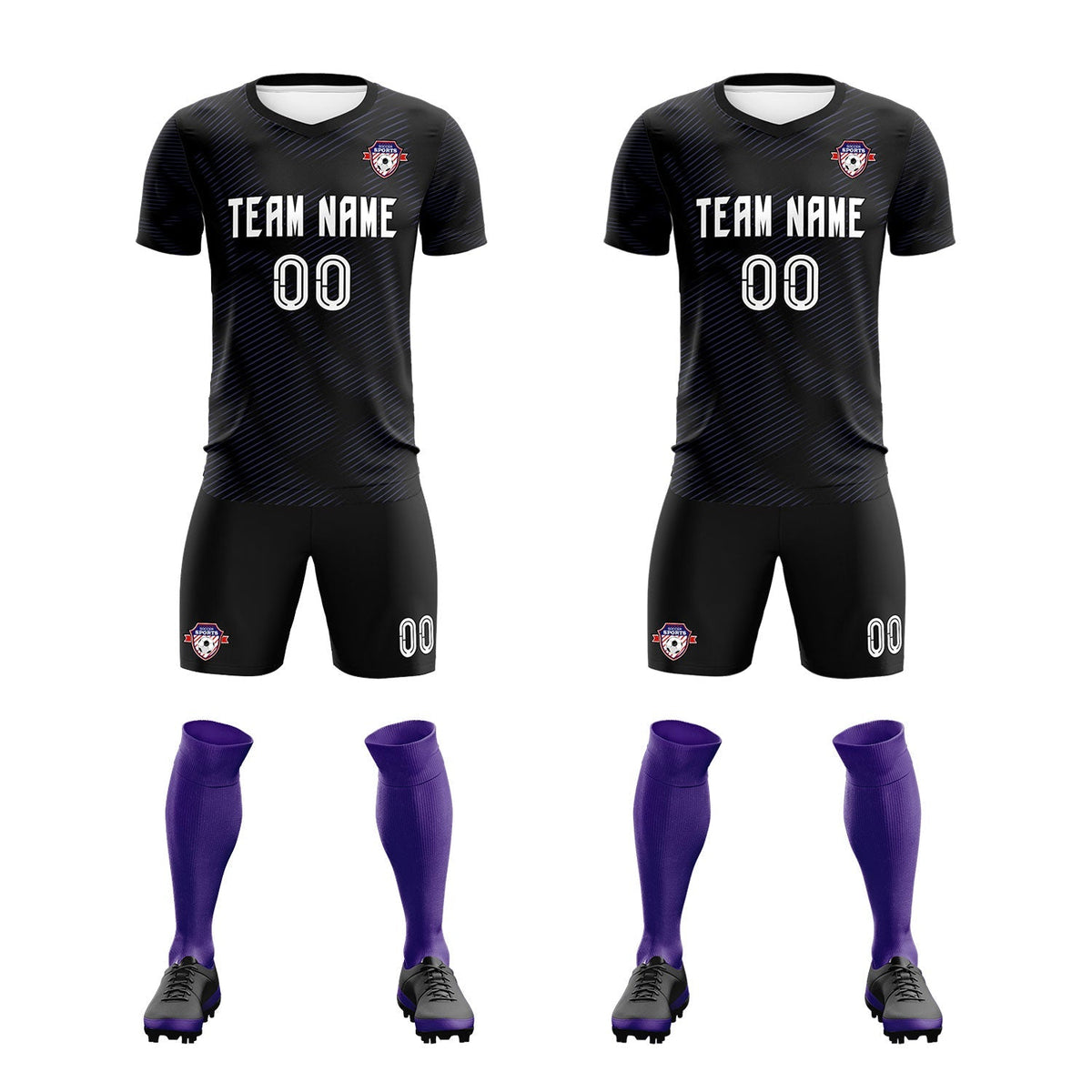 Custom Black Purple Training Uniform For Men Soccer Sets Jersey