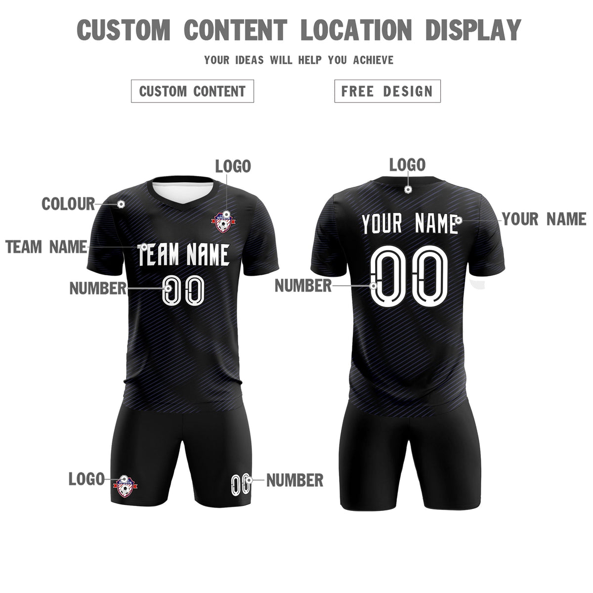 Custom Black Purple Training Uniform For Men Football Sets Jersey
