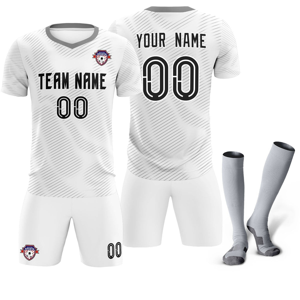 Custom White Gray Training Uniform For Men Football Sets Jersey