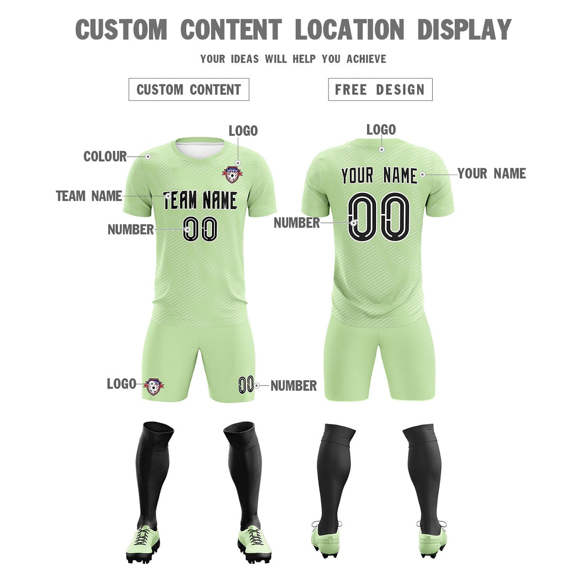Custom Green White Training Uniform For Men Football Sets Jersey