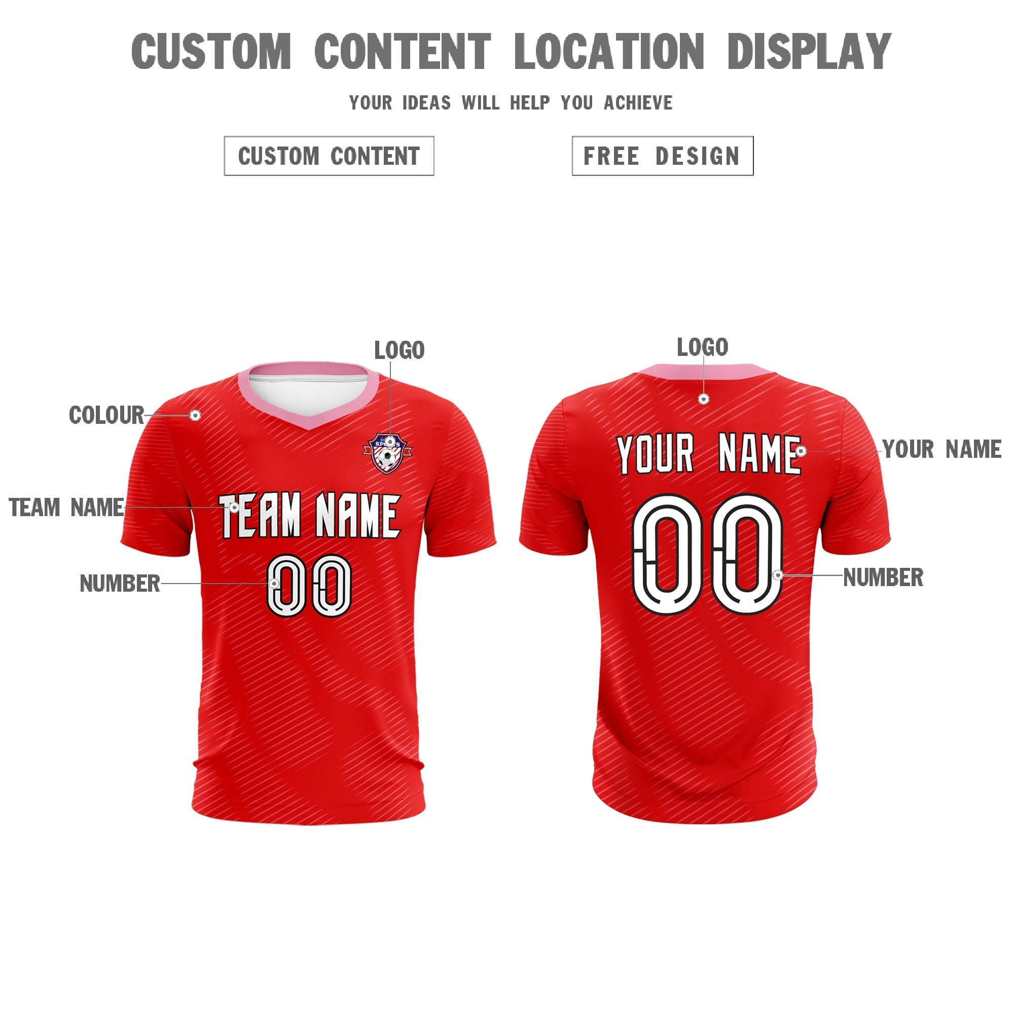 Custom Red Light Pink Training Uniform For Men Soccer Sets Jersey