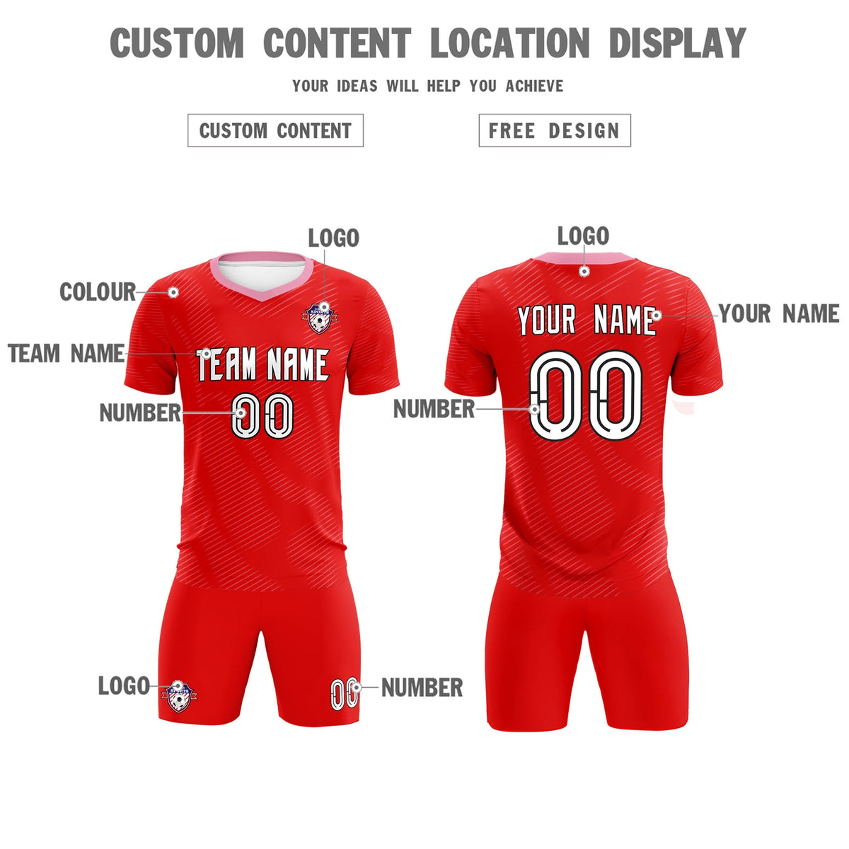 Custom Red Light Pink Training Uniform For Men Football Sets Jersey