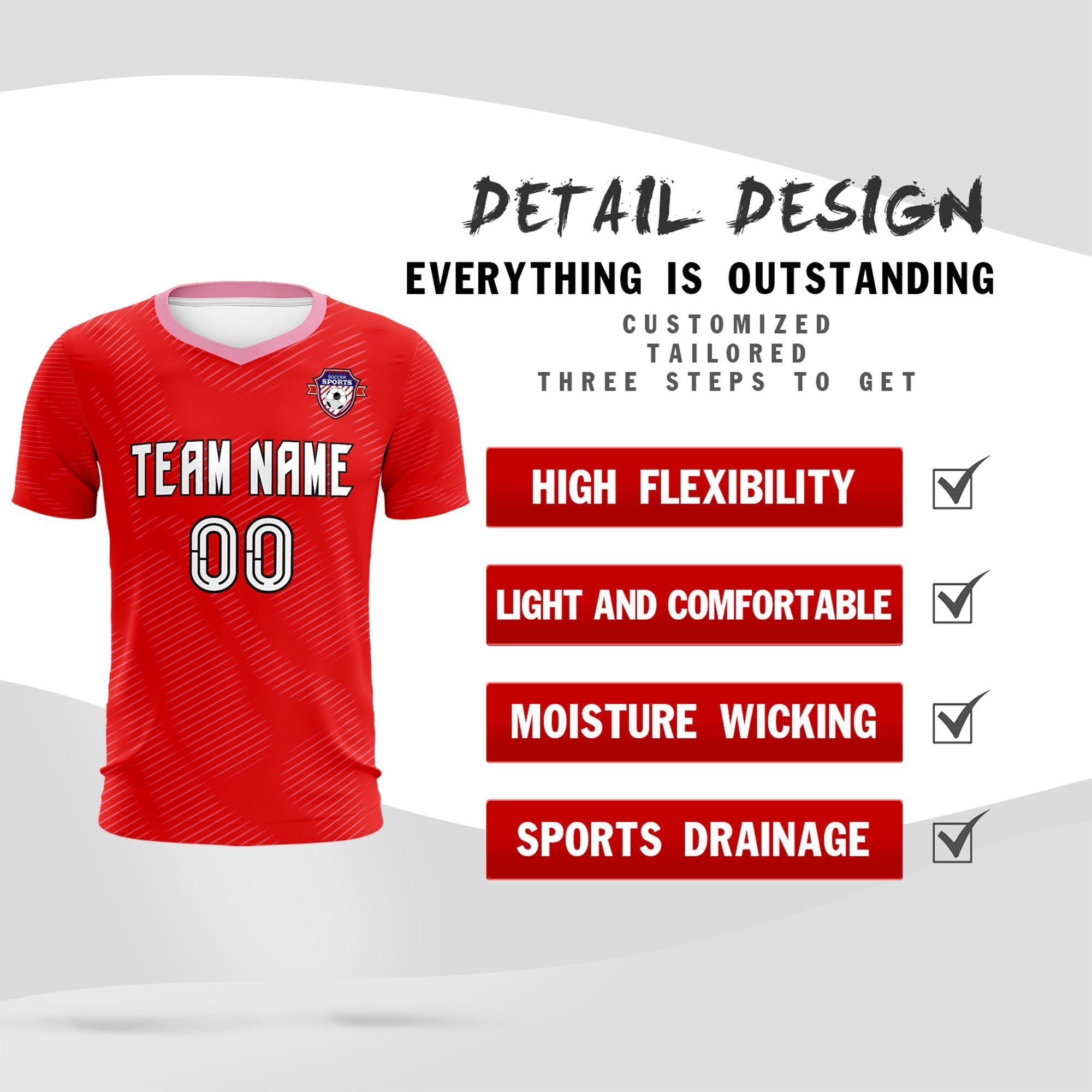 Custom Red Light Pink Training Uniform For Men Soccer Sets Jersey