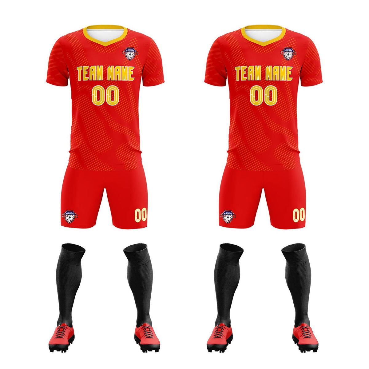 Custom Red Gold Training Uniform For Men Soccer Sets Jersey
