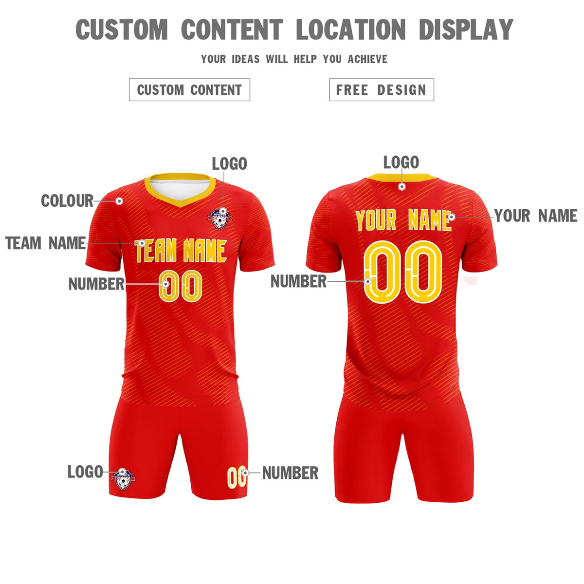 Custom Red Gold Training Uniform For Men Football Sets Jersey
