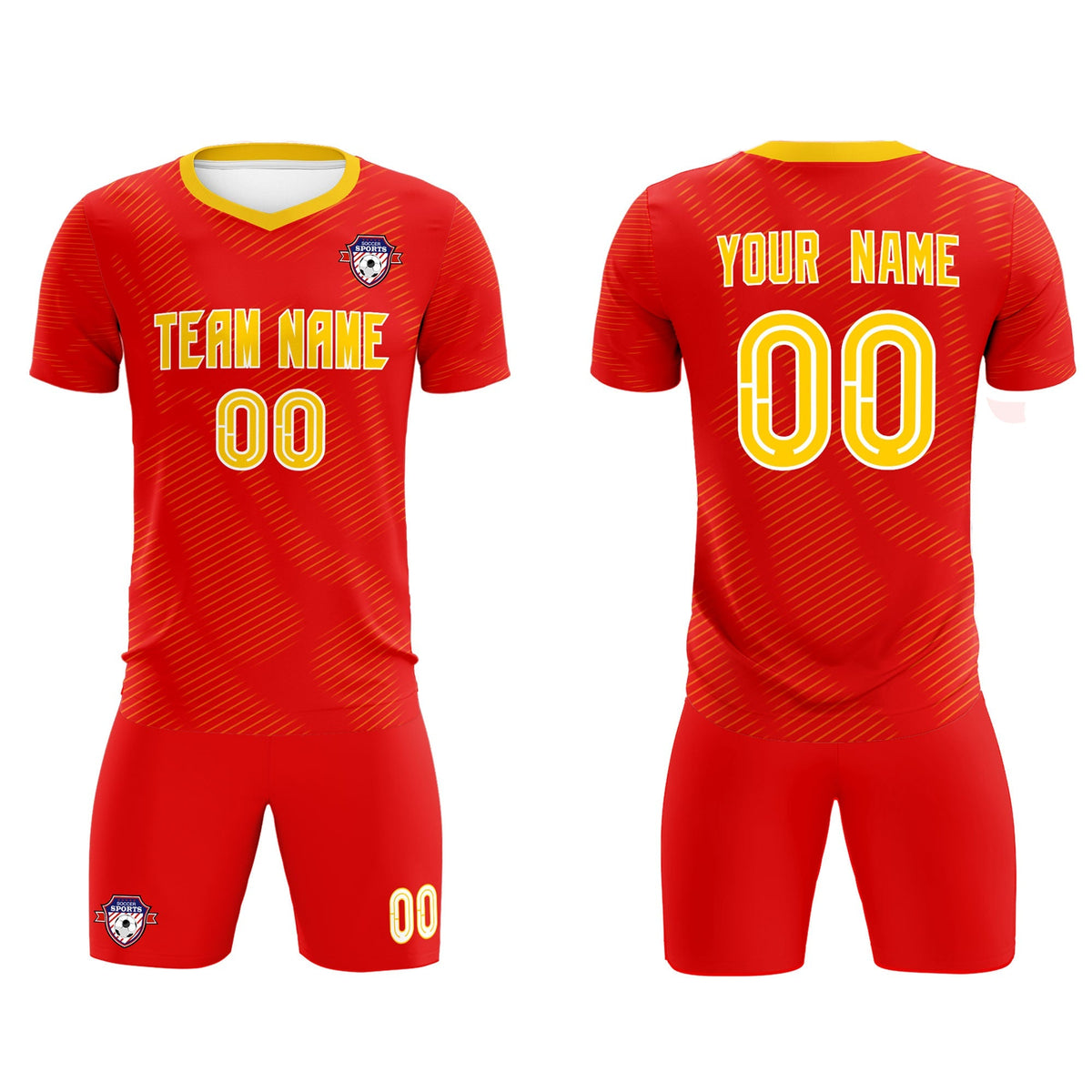 Custom Red Gold Training Uniform For Men Football Sets Jersey