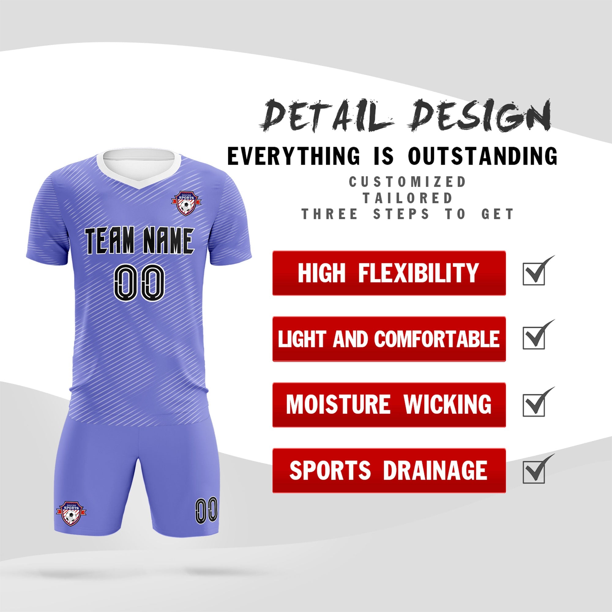 Custom Light Purple White Training Uniform For Men Soccer Sets Jersey