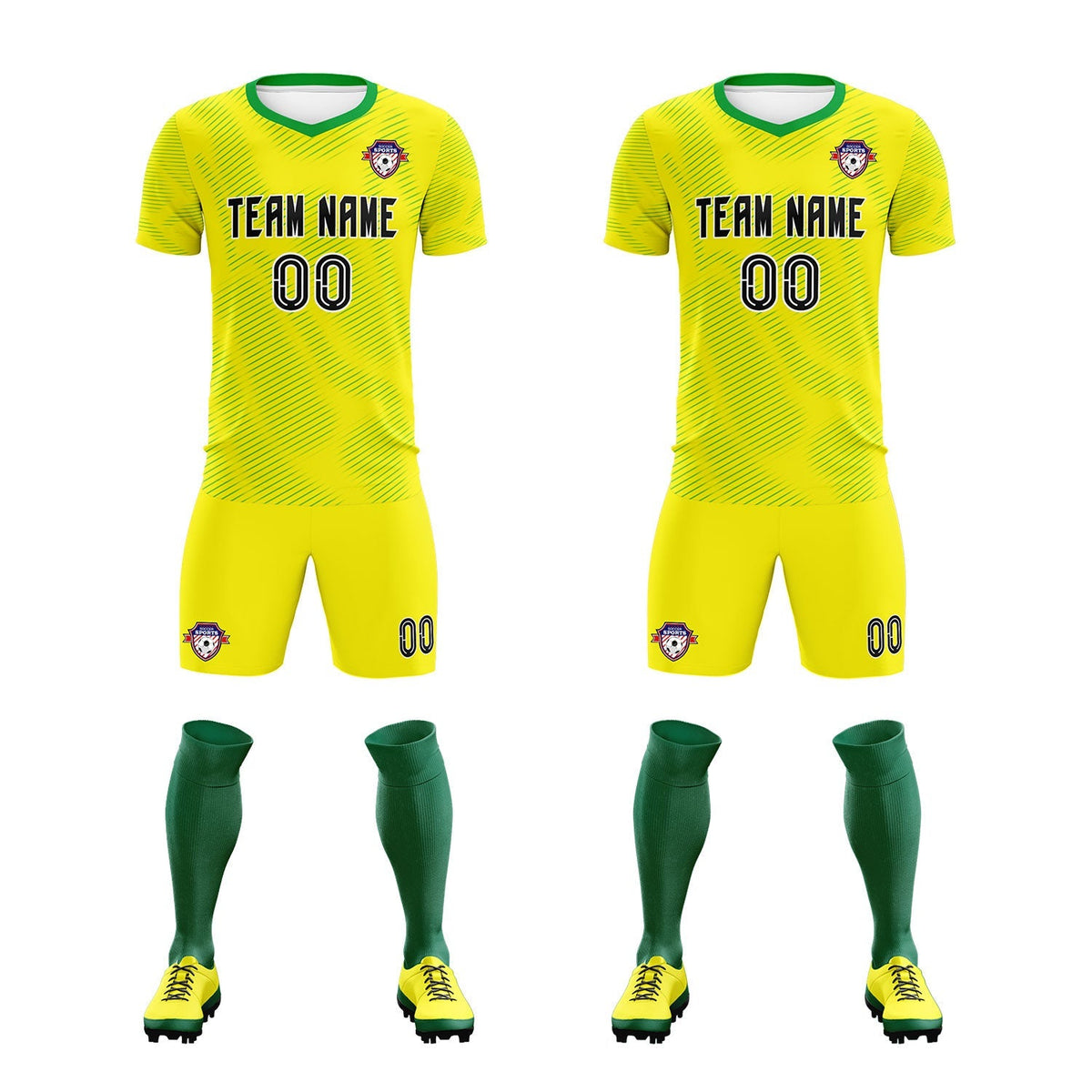 Custom Gold Kelly Green Training Uniform For Men Football Sets Jersey