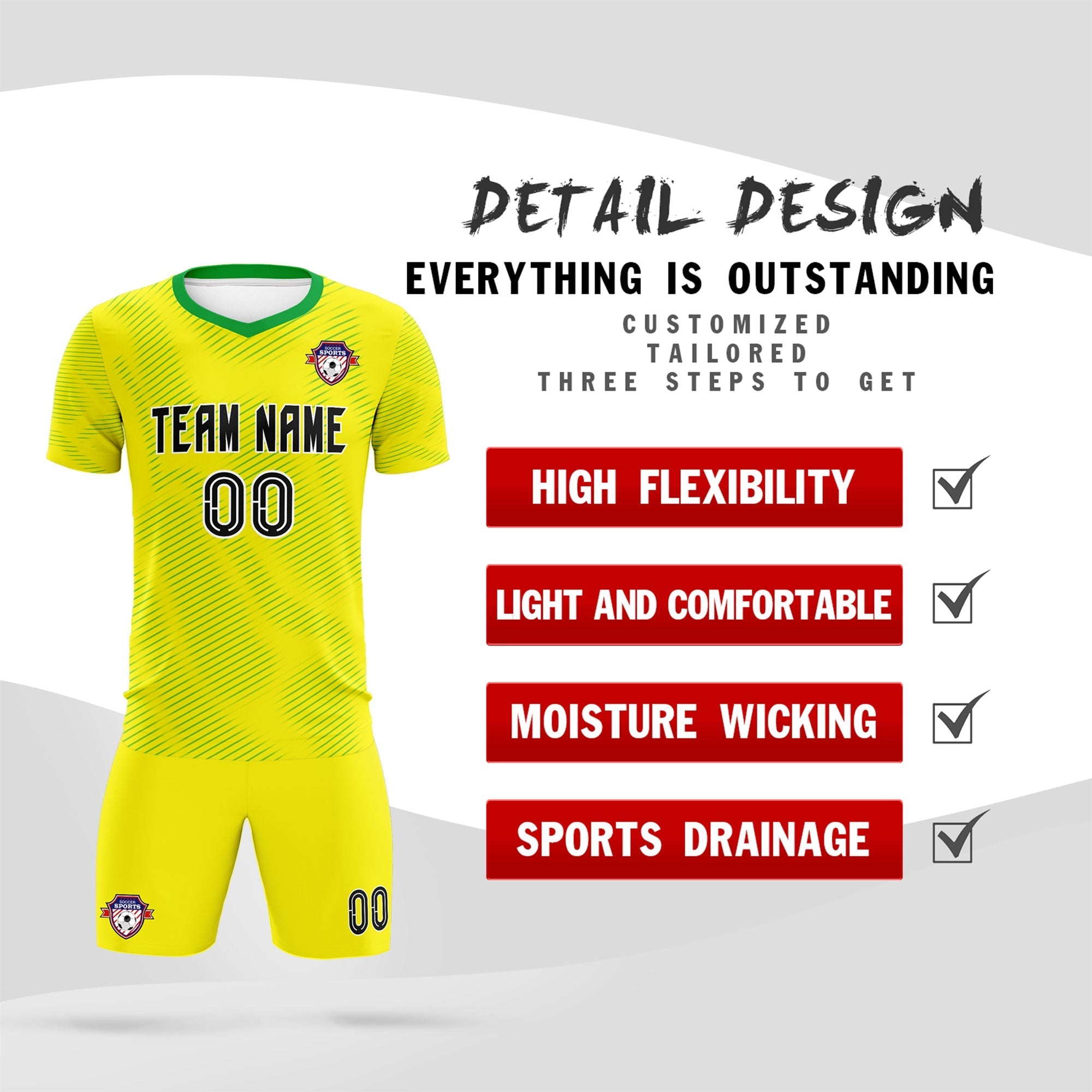 Custom Gold Kelly Green Training Uniform For Men Soccer Sets Jersey