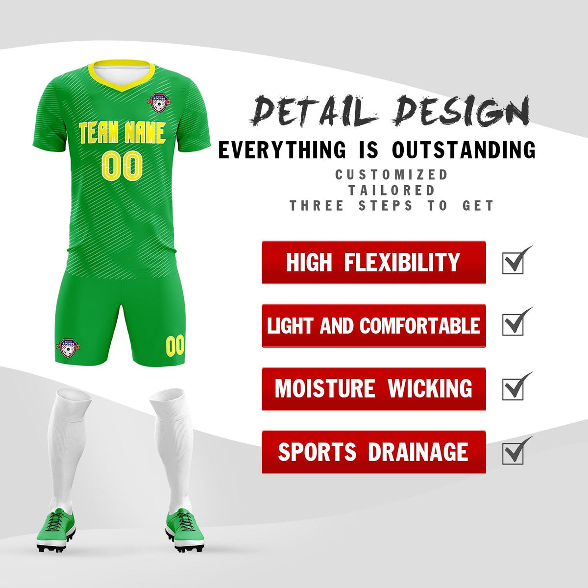 Custom Kelly Green Gold Training Uniform For Men Soccer Sets Jersey