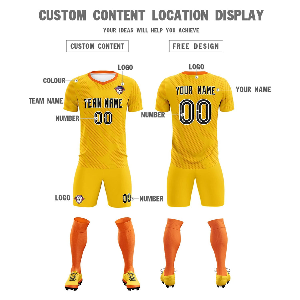 Custom Yellow Orange Training Uniform For Men Football Sets Jersey