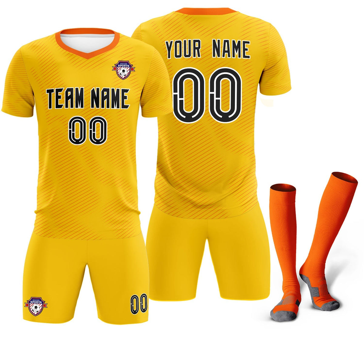 Custom Yellow Orange Training Uniform For Men Soccer Sets Jersey