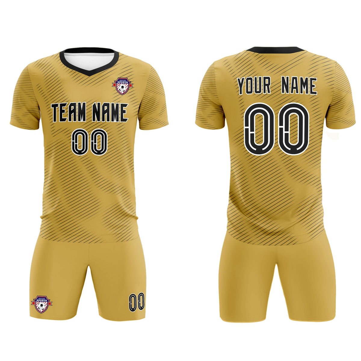 Custom Old Gold Black Training Uniform For Men Soccer Sets Jersey