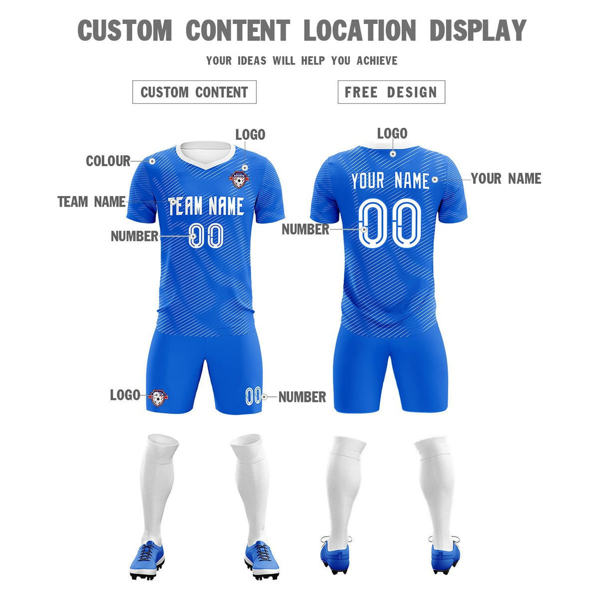 Custom Royal White Training Uniform For Men Football Sets Jersey