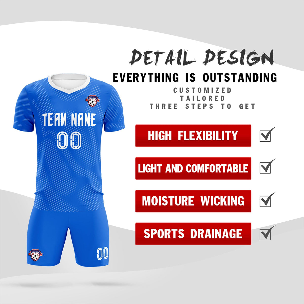 Custom Royal White Training Uniform For Men Football Sets Jersey