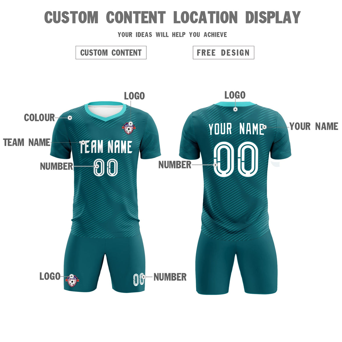 Custom Aqua Aqua Training Uniform For Men Soccer Sets Jersey