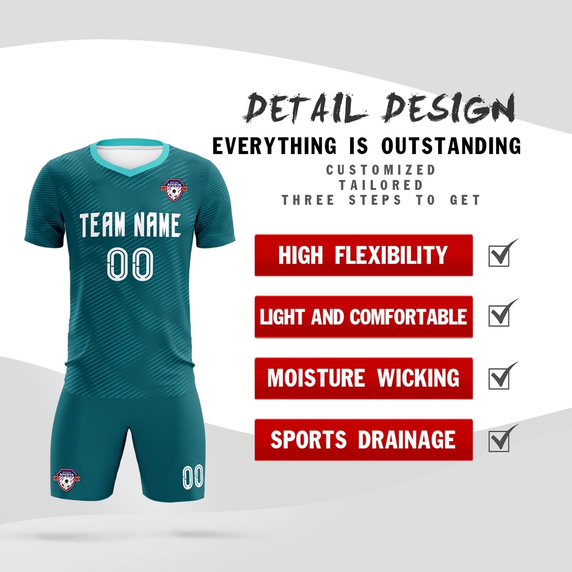 Custom Aqua Aqua Training Uniform For Men Soccer Sets Jersey