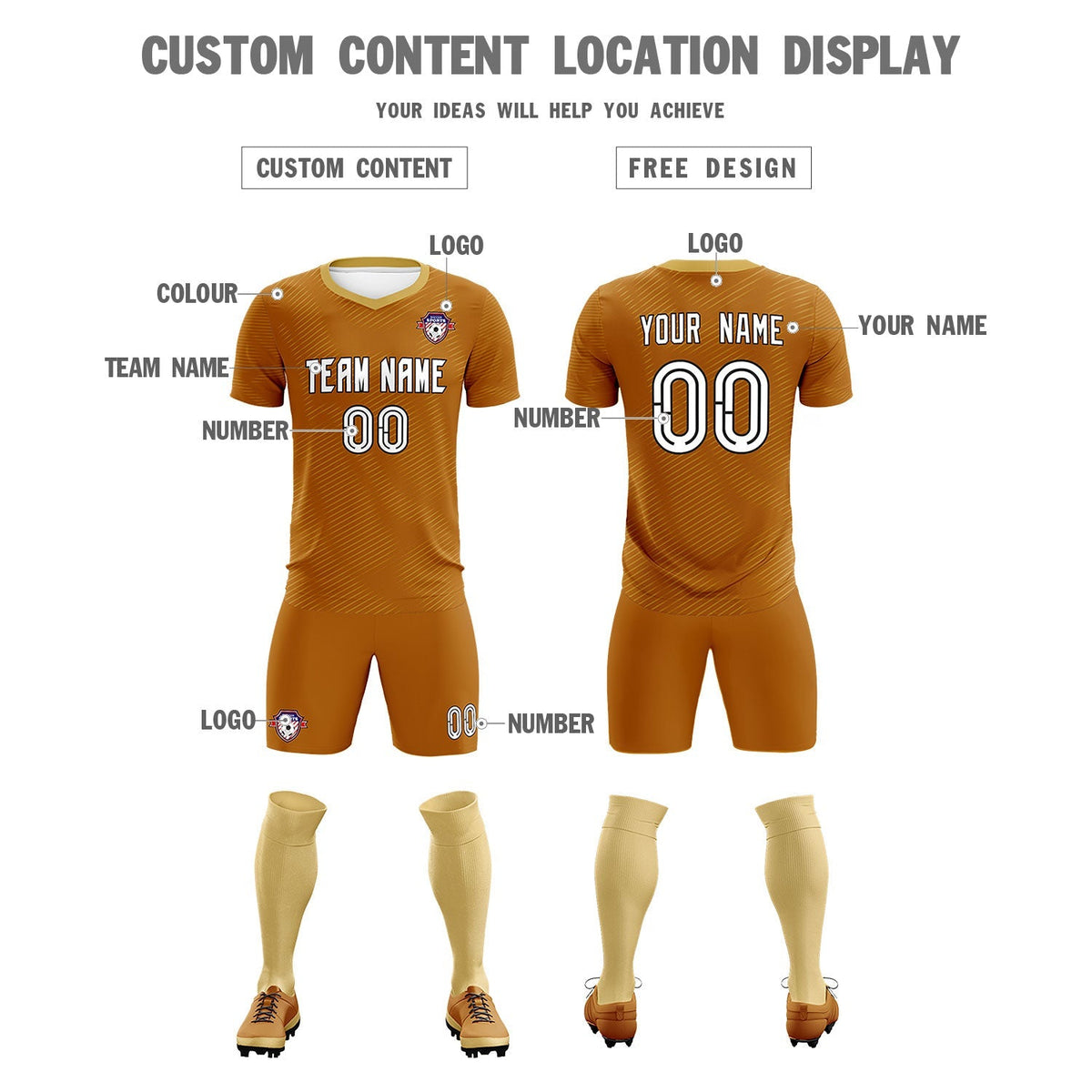 Custom Light Brown Khaki Training Uniform For Men Football Sets Jersey