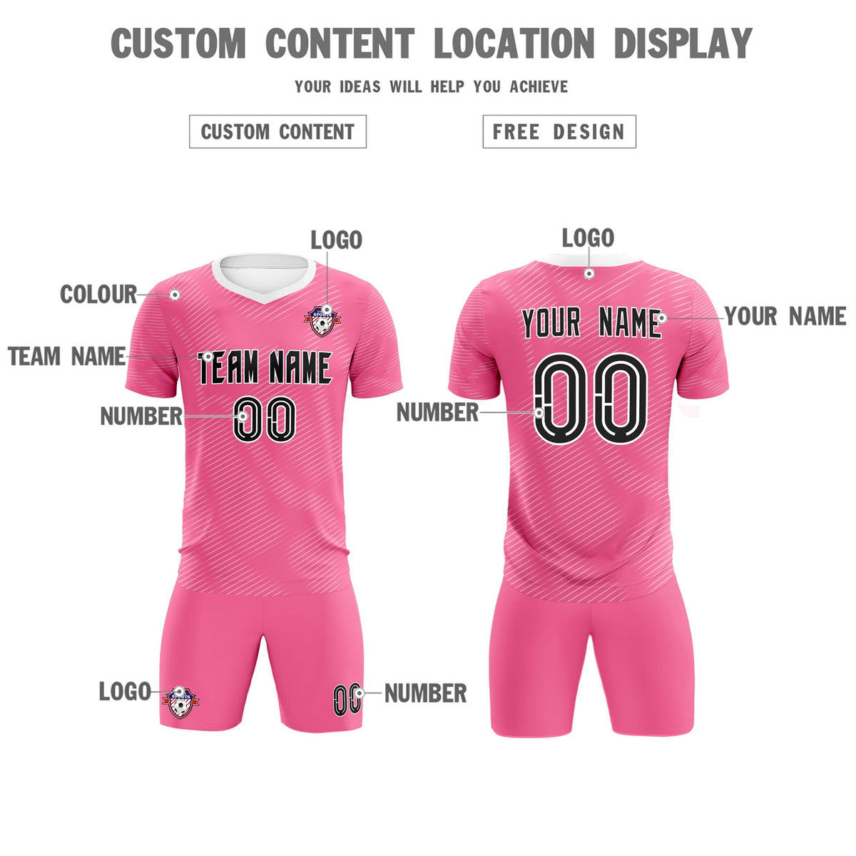 Custom Pink White Training Uniform For Men Soccer Sets Jersey